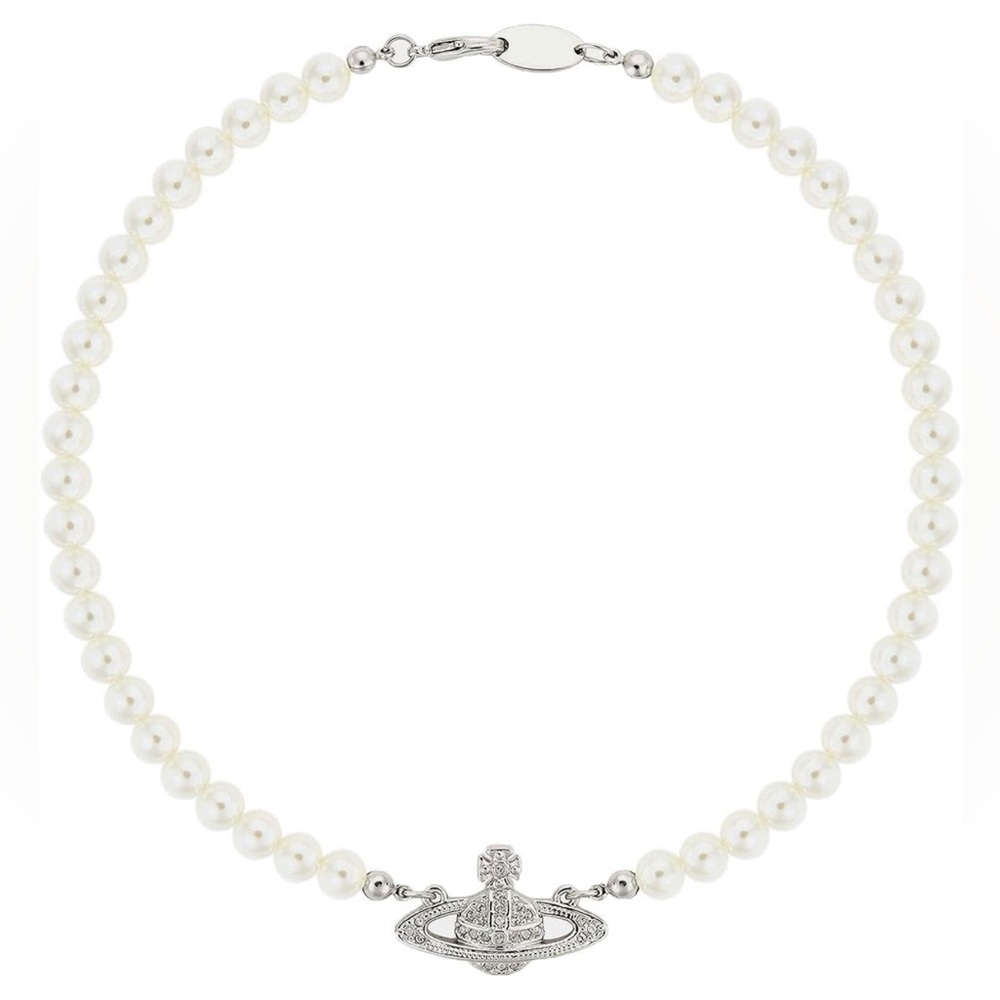 Saturn Pearl Necklace Silver White Pearl Bead Necklace
